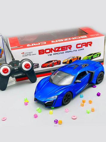 1:16 Scale Rechargeable Bonzer RC Sports Car – Remote Control Racing Car with Openable Doors – Blue