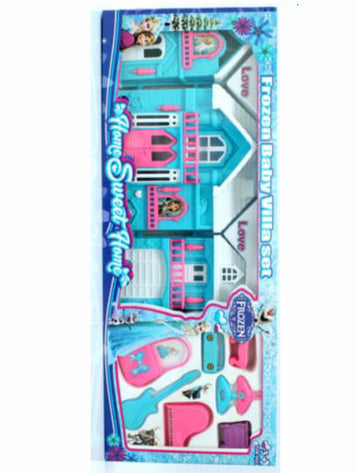 Frozen Baby Villa Doll House Set – Home Sweet Home Playset with Furniture & Accessories for Kids (Blue & Pink)