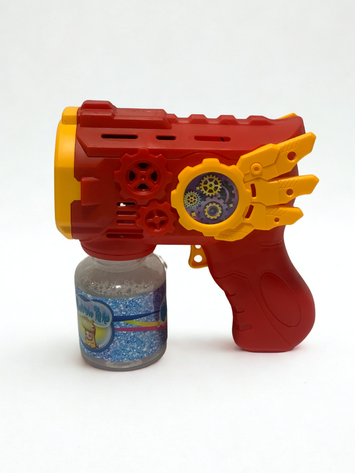 Automatic Gear Bubble Gun Toy – Red & Yellow Bubble Blower with Rotating Gears and Lights | Fun Outdoor Toy for Kids (Age 3+)