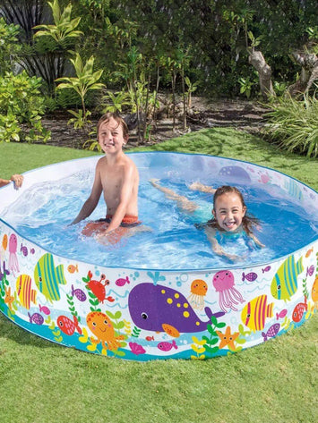 INTEX Inflatable Kids Swimming Pool with Cartoon Ocean Design – 3-Ring Baby Pool for Outdoor Summer Fun – 122 x 25 cm