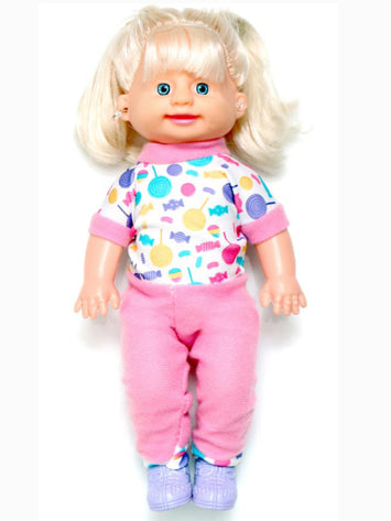 Soft Baby Doll Toy for Girls – Candy Print Outfit & Pink Pajamas | 14-inch Realistic Toddler Doll for 3+ Years