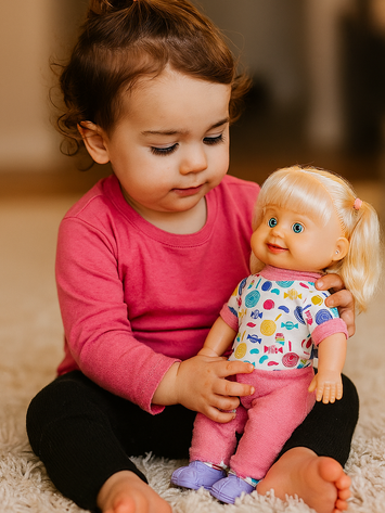 Soft Baby Doll Toy for Girls – Candy Print Outfit & Pink Pajamas | 14-inch Realistic Toddler Doll for 3+ Years