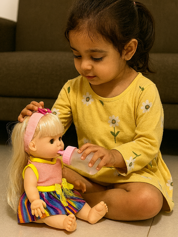 Musical Baby Doll with Feeding Bottle – Soft Hair Doll for Girls | Sweet Baby Toy for 3+ Ages