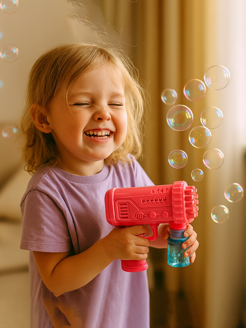 Electric Bubble Gun Machine for Kids – High Output “Bubble Feast” Toy with Bottle | Automatic Bubble Blower (Pink)
