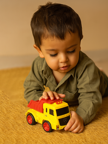 Friction Powered Dump Truck Toy for Kids – Heavy Duty Construction Vehicle Model (Yellow & Red)