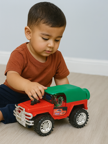 Military Style Off-Road Jeep Toy for Kids – Army Truck with Gun & Friction Wheels (Blast Off Design)