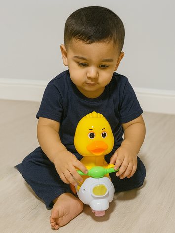 Cute Duck on Scooter Toy for Kids – Musical & Moving Cartoon Duckie Ride Toy (Battery Operated)