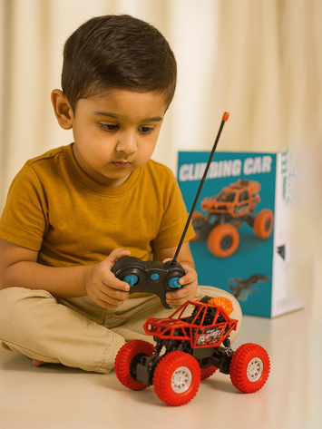 Rechargeable 4WD Spray Stunt Climbing Car with Remote Control – 360° Drift & Light-Up Wheels (Blue)