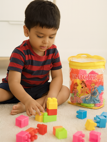 Princess Theme Building Blocks Set for Girls – Colorful Construction Toy in Zipper Bag (3+ Years)