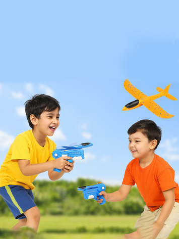 Airplane Launcher Gun Toy for Kids – 3 Foam Gliders with One-Click Ejection Launcher – Outdoor Flying Plane Toy for Boys & Girls