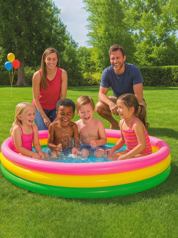 INTEX Rainbow Inflatable Kids Pool – Colorful Baby Swimming Pool with Soft Bubble Bottom – 86 x 25 cm – Ideal for Summer Fun