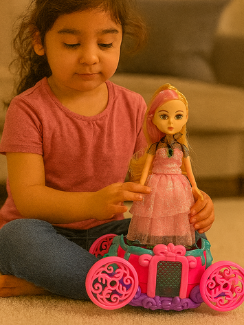 Musical Princess Carriage Toy – 360° Rotating Light & Sound Doll for Girls (3+ Years)