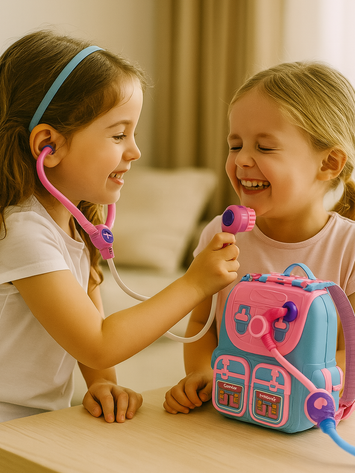 Doctor Backpack Toy Set for Kids – Medical Pretend Play Kit with Stethoscope & Tools – Pink & Blue Bag