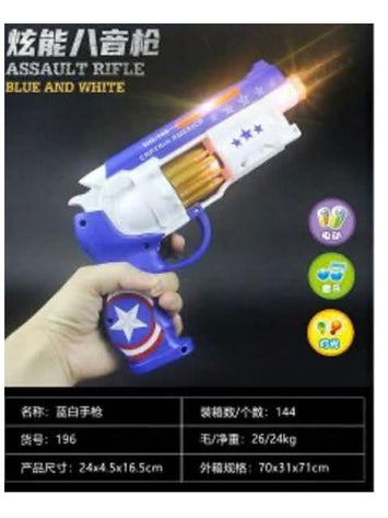 Superhero-Themed Light & Sound Revolver Toy Gun – Red/Blue & White/Blue Electric Flash Toy Guns for Kids (2 Designs)