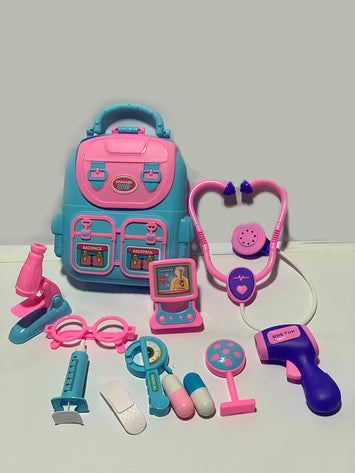 Doctor Backpack Toy Set for Kids – Medical Pretend Play Kit with Stethoscope & Tools – Pink & Blue Bag