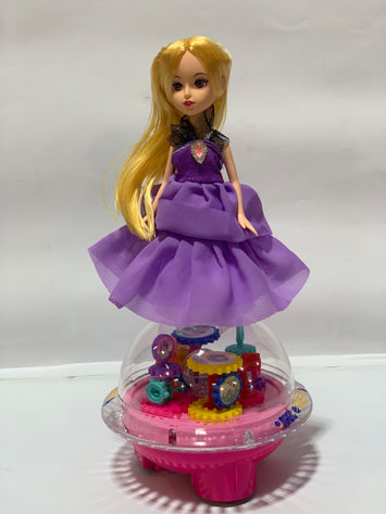 Flying Saucer Princess Toy – 360° Rotating Music & Light Doll for Girls | Space UFO Design