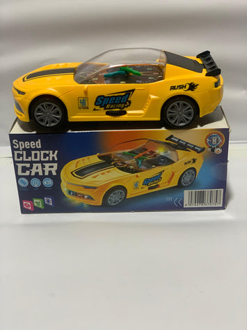 Yellow Speed Racing Clock Toy Car with Light & Sound – Educational Toy for Kids Ages 3