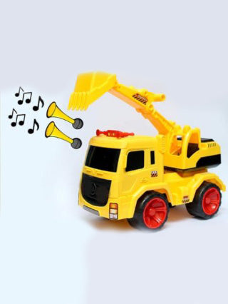 Musical Excavator Toy Truck for Kids – Yellow Construction Vehicle with Lights & Sound | Push & Go Heavy Duty Digger Toy for Boys 3+