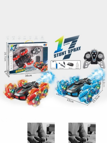 360° Rotating Spray Stunt RC Car for Kids – Rechargeable Remote Control Car with Lights & Smoke Effect – 6+ Age Toy Vehicle