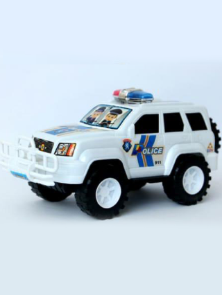 Friction Powered Police Jeep Toy for Kids – White SUV Law Enforcement Vehicle with Lights & Big Wheels
