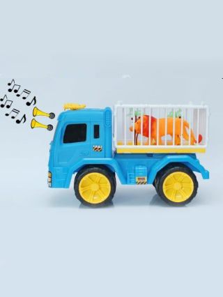 Musical Animal Cage Truck Toy for Kids – Light & Sound Lion Transport Truck (Friction Powered)
