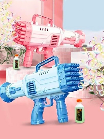Gatling Bubble Gun for Kids – 69-Hole Automatic Bubble Machine with Lights | Big Bubble Blower Toy for Outdoor Fun (Pink & Blue)