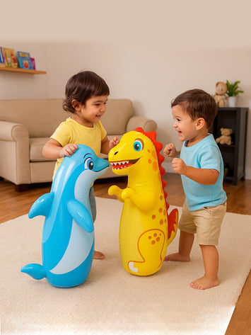 Inflatable Animal Punching Bag Toys for Kids – Dinosaur, Dolphin & Tiger Bounce Back Toy – Indoor Active Play Toy (3+ Years)