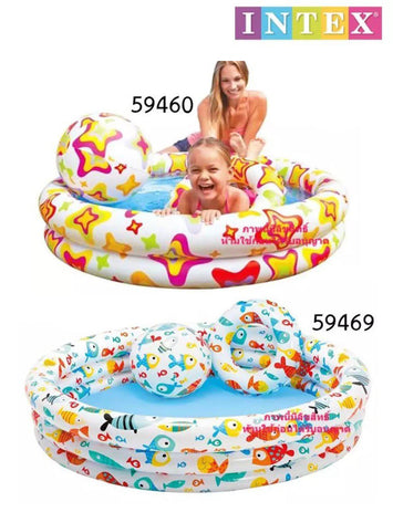 INTEX Inflatable Baby Pool with Ball & Ring Set Colorful Kids Swimming Pool for Outdoor Water Fun