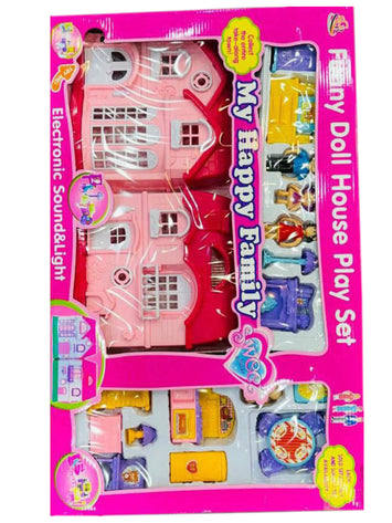 My Happy Family Doll House Toy Set with Furniture & Lights – Funny Dollhouse for Girls (3+ Years) – Electronic Sound & Light Barbie Style Play Set