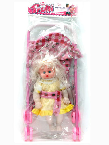 Baby Doll with Trolley Stroller – Pretend Play Toy Set for Girls (Cute Design, Lightweight & Portable)