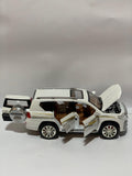 1:24 White Toyota Prado Diecast SUV Model Car – Metal Body, Lights, Sound, Openable Doors & Pull Back Action