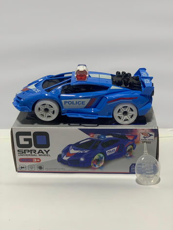 Police Car Toy for Kids – GO Spray Light & Sound Car with Universal Wheels – Rechargeable Blue Police Vehicle for Boys Age 3+