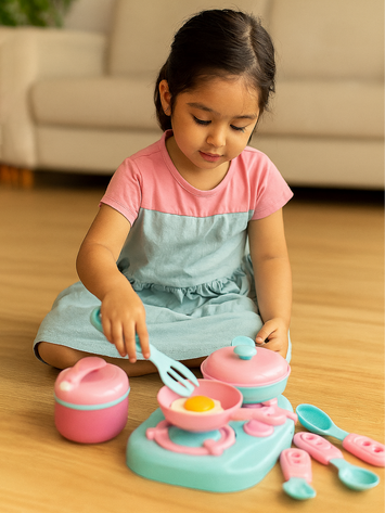 Mini Kitchen Cooking Set for Kids – 14 Pcs Toy Utensils & Stove Set | Pretend Play Cooking Toys for Girls & Boys