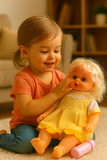 Soft Baby Doll Toy for Girls – Yellow Dress | Cuddly Plastic Baby Doll with Bottle Set