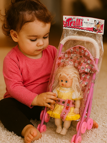 Baby Doll with Trolley Stroller – Pretend Play Toy Set for Girls (Cute Design, Lightweight & Portable)