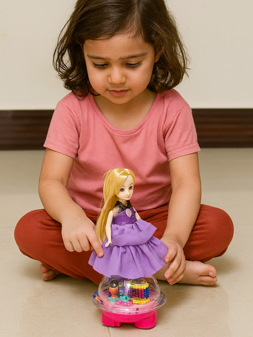 Flying Saucer Princess Toy – 360° Rotating Music & Light Doll for Girls | Space UFO Design