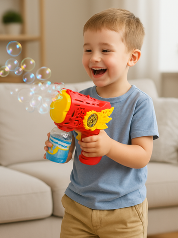 Automatic Gear Bubble Gun Toy – Red & Yellow Bubble Blower with Rotating Gears and Lights | Fun Outdoor Toy for Kids (Age 3+)