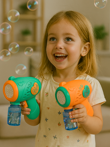 Colorful Automatic Bubble Gun for Kids – Dual Pack | Fun Soap Bubble Maker Toy with Lights & Sound (Green & Orange)