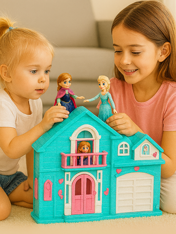 Frozen Baby Villa Doll House Set – Home Sweet Home Playset with Furniture & Accessories for Kids (Blue & Pink)