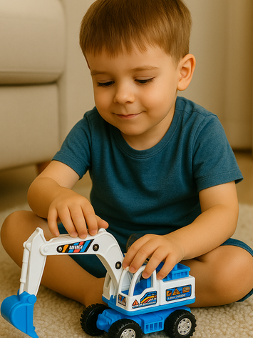 Blue & White Excavator Toy Truck for Kids – Heavy-Duty Construction Digger Vehicle with Moving Arm | Non-Electric Push Toy for Boys 3+