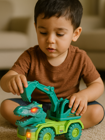 Dinosaur Excavator Truck Toy with Lights & Sounds – Green Dino Construction Vehicle for Kids | Jurassic Themed Toy Truck for Boys & Toddlers 3+