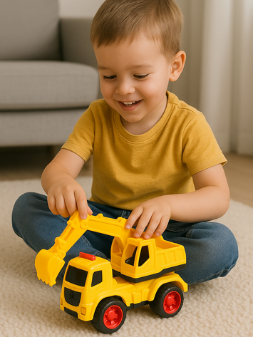 Musical Excavator Toy Truck for Kids – Yellow Construction Vehicle with Lights & Sound | Push & Go Heavy Duty Digger Toy for Boys 3+