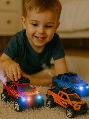 Off-Road Pickup Truck Toy with Lights – Friction Powered Jeep for Kids (Big Wheels, Flame Design)