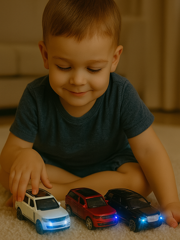 White SUV Toy Car with Lights – Premium Friction Powered Jeep for Kids (Metal Body Look)