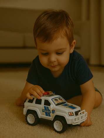 Friction Powered Police Jeep Toy for Kids – White SUV Law Enforcement Vehicle with Lights & Big Wheels