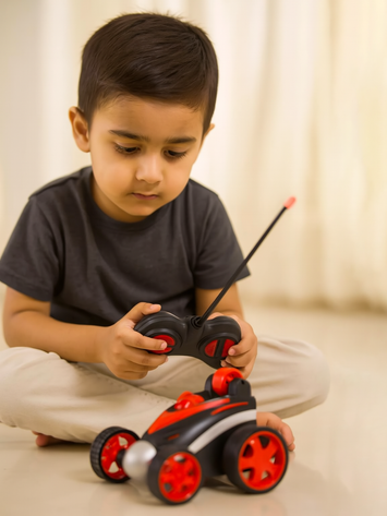 360° Rotating Remote Control Stunt Car – 1:24 Scale Rechargeable RC Flip Car for Kids (Blue & Black)