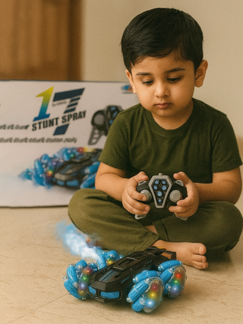 360° Rotating Spray Stunt RC Car for Kids – Rechargeable Remote Control Car with Lights & Smoke Effect – 6+ Age Toy Vehicle