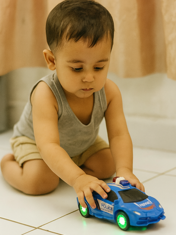 Police Car Toy for Kids – GO Spray Light & Sound Car with Universal Wheels – Rechargeable Blue Police Vehicle for Boys Age 3+