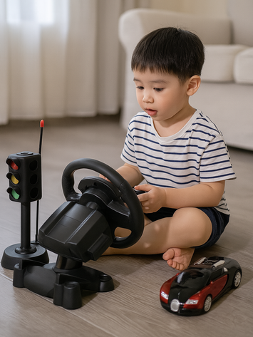 Racing Control Steering Wheel RC Car Set – 1:16 Simulation Driving Toy with Pedals & Signal Light – Realistic Remote Control Car for Kids 3+ Years