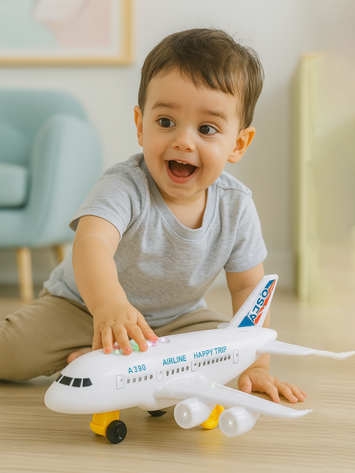 A380 Musical Airbus Toy Plane with Flashing Lights & Bump-and-Go Action – Battery Operated Jet for Kids